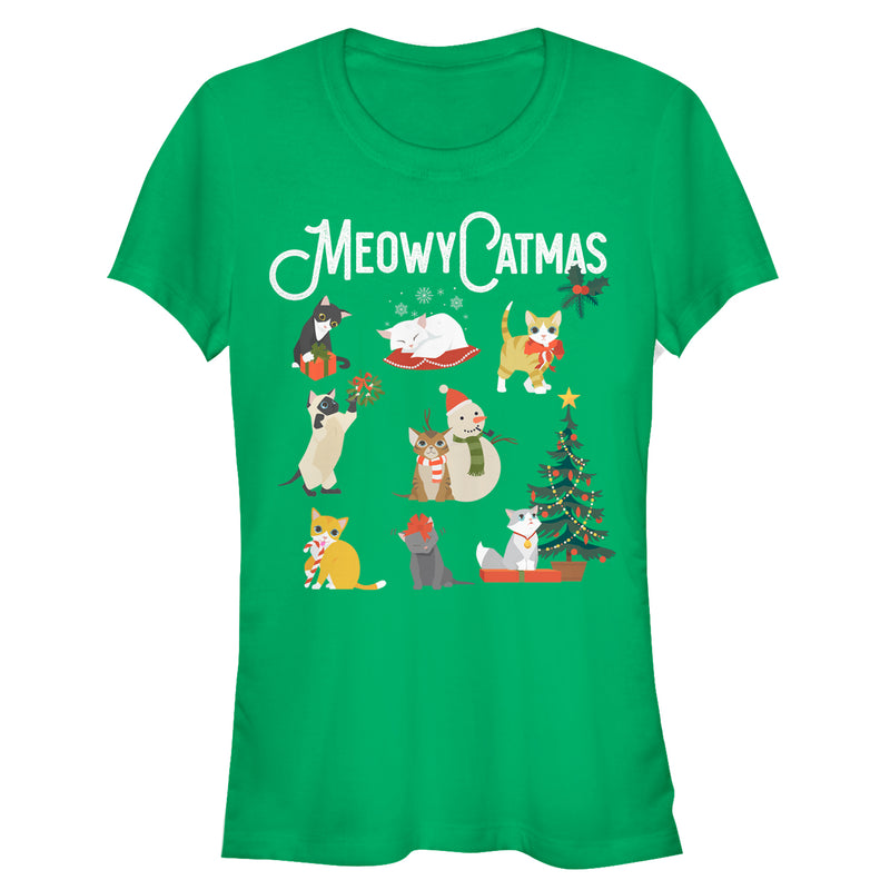 Junior's Lost Gods Christmas Cat Collage T-Shirt