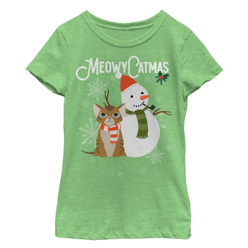 Girl's Lost Gods Christmas Cat Snowman T-Shirt