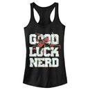 Junior's Marvel Deadpool Good Luck Nerd Racerback Tank Top