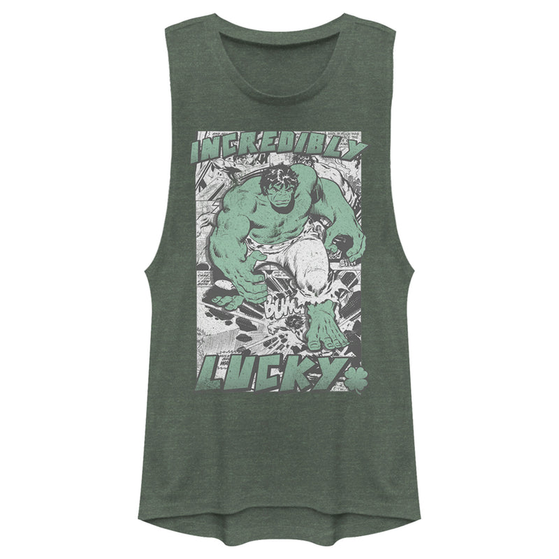 Junior's Marvel Hulk St. Patrick's Day Comic Incredibly Lucky Festival Muscle Tee