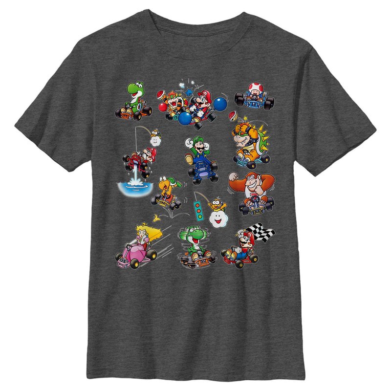 Boy's Nintendo Mario Kart Racers Action Mach Up Poster T-Shirt