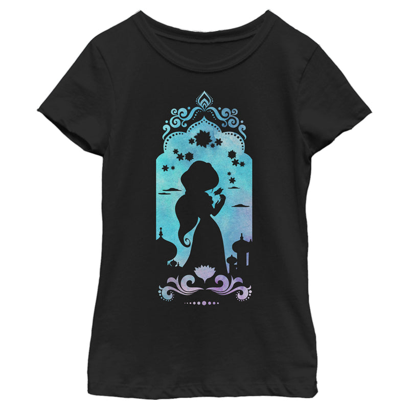 Girl's Aladdin Jasmine Watercolor Silhouette T-Shirt