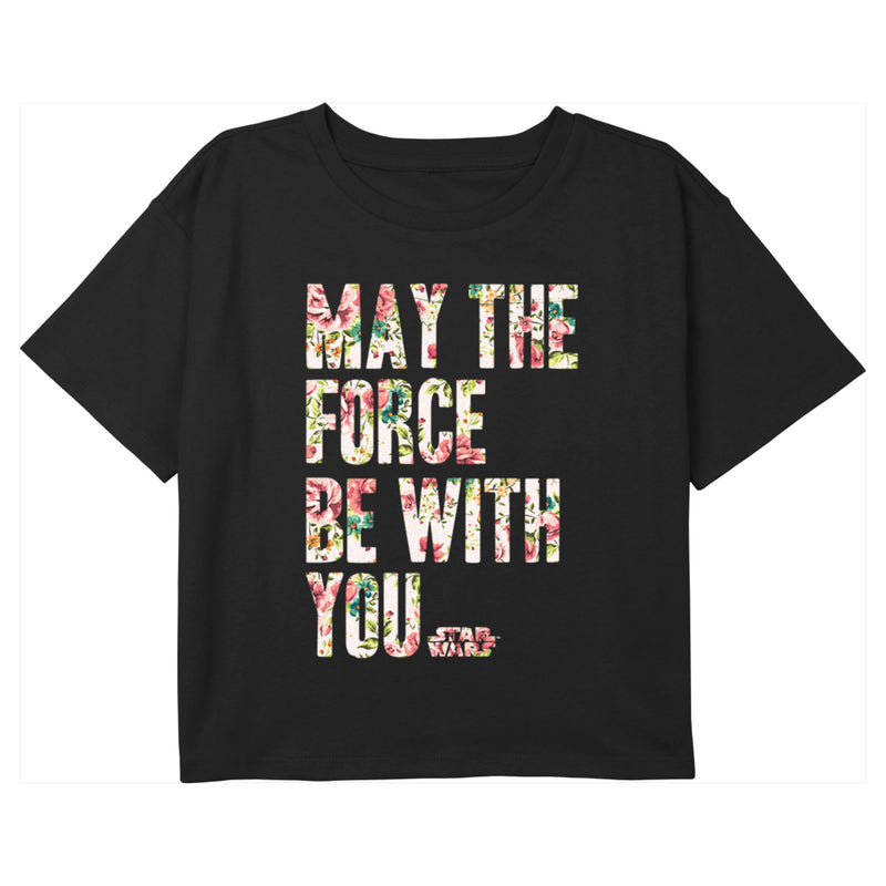 Girl's Star Wars May the Force Be With You Floral Quote T-Shirt