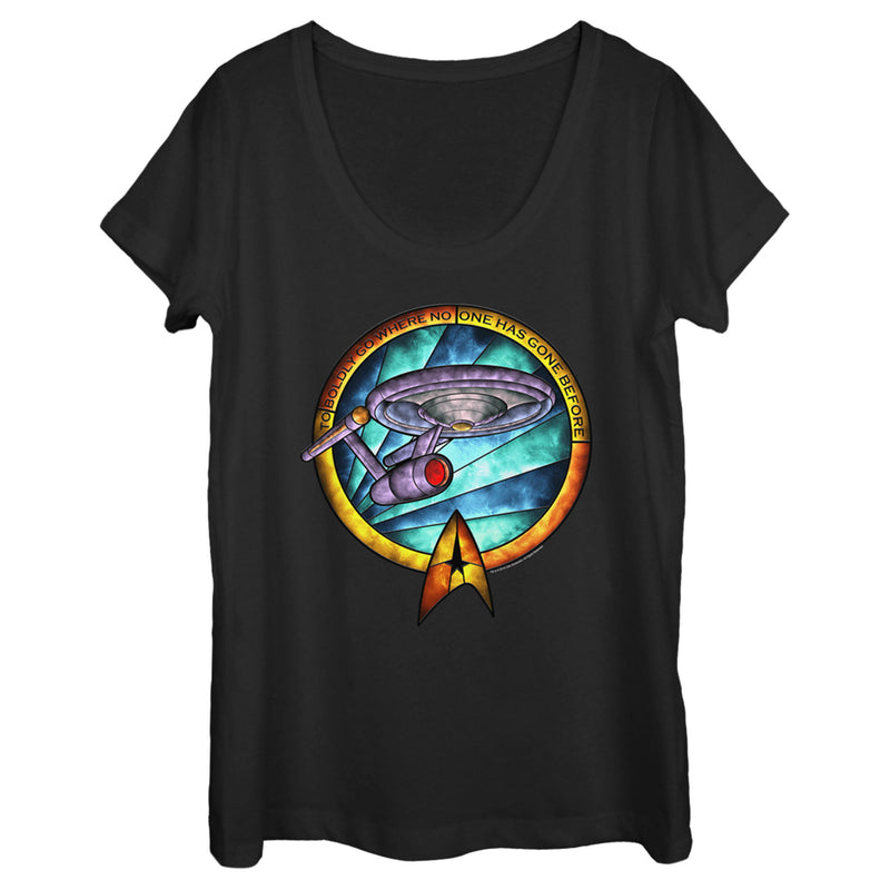 Women's Star Trek USS Enterprise Stained Glass To Boldly Go Scoop Neck