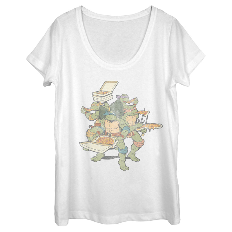 Women's Teenage Mutant Ninja Turtles Distressed Pizza Lovers Scoop Neck