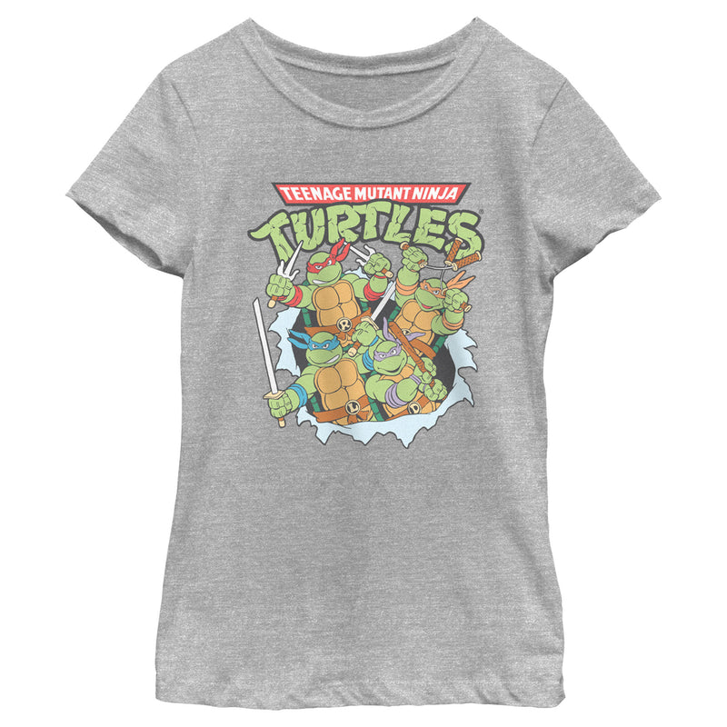 Girl's Teenage Mutant Ninja Turtles Distressed Team in Action T-Shirt