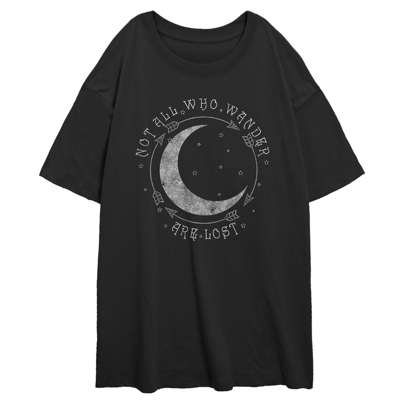 Junior's Lost Gods Crescent Moon Not All Who Wander Are Lost T-Shirt