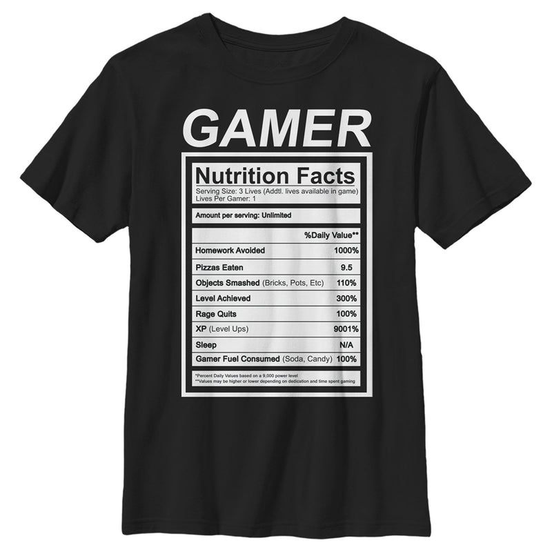 Boy's Lost Gods Gamer Nutrition Facts White Label T-Shirt