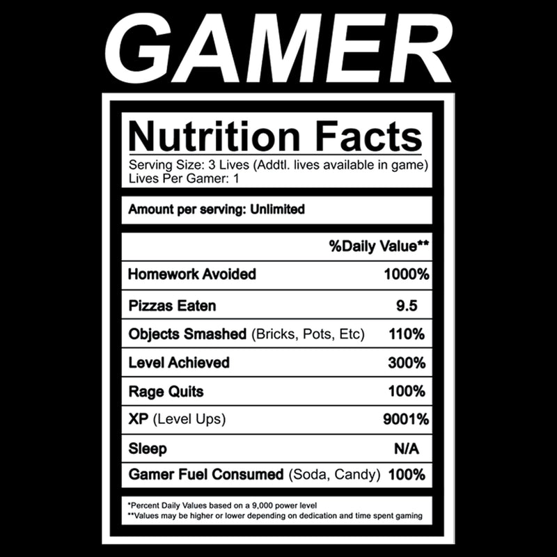 Boy's Lost Gods Gamer Nutrition Facts T-Shirt