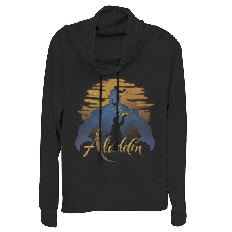 Junior's Aladdin Genie Sunset Silhouette Cowl Neck Sweatshirt