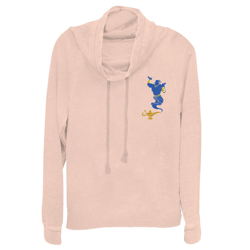 Junior's Aladdin Genie Badge Cowl Neck Sweatshirt