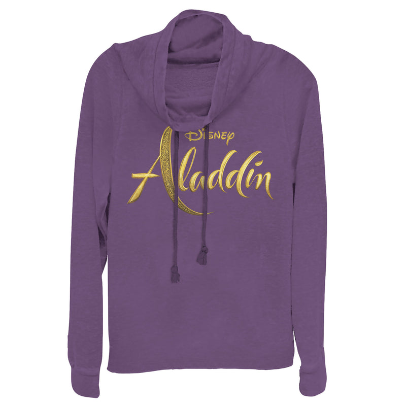 Junior's Aladdin Script Logo Cowl Neck Sweatshirt