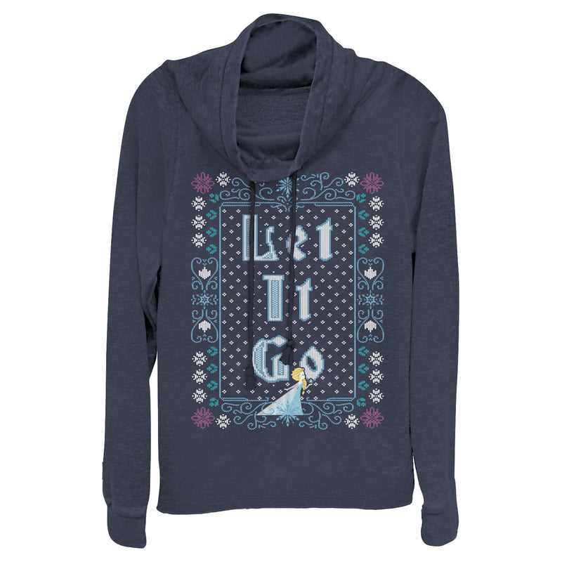 Junior's Frozen Let Go Knit Pattern Cowl Neck Sweatshirt