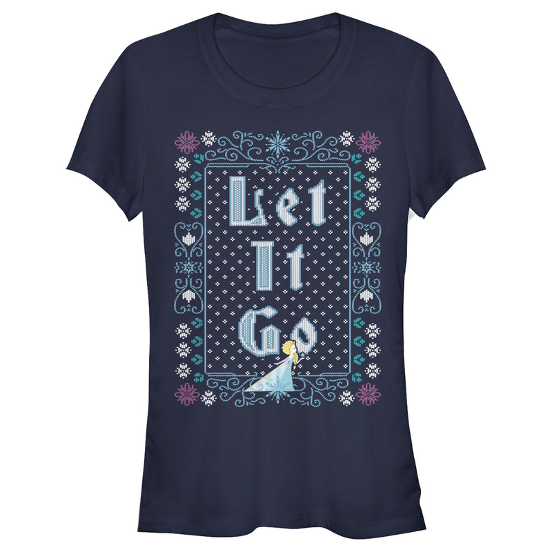 Junior's Frozen Let Go Knit Pattern T-Shirt
