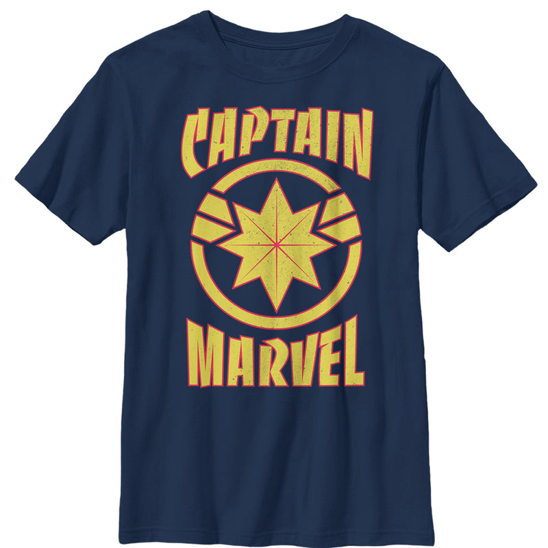 Boy's Marvel Captain Marvel Star Symbol Shield T-Shirt