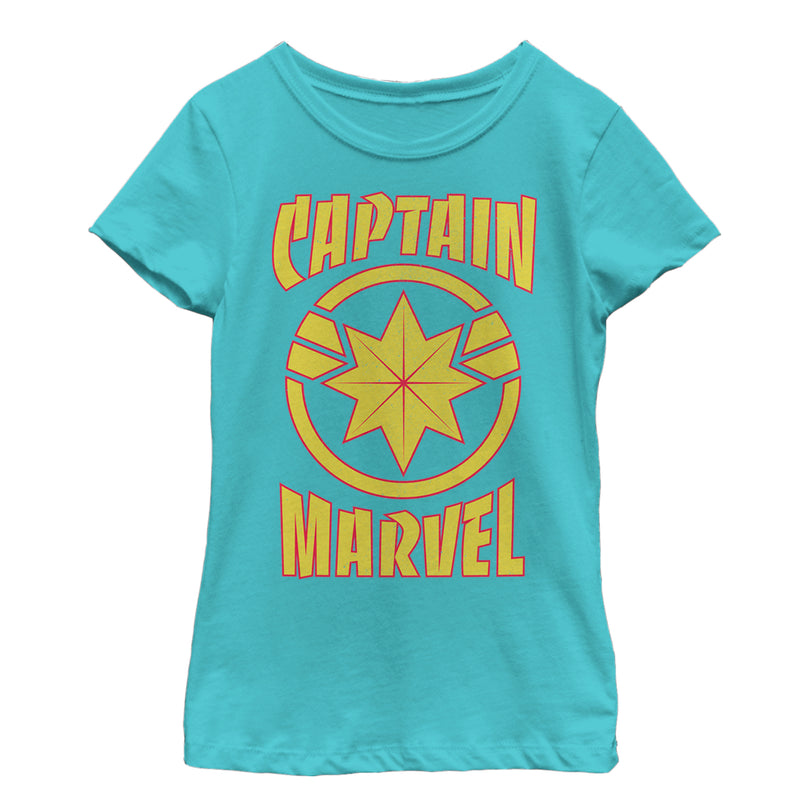 Girl's Marvel Captain Marvel Star Symbol Shield T-Shirt