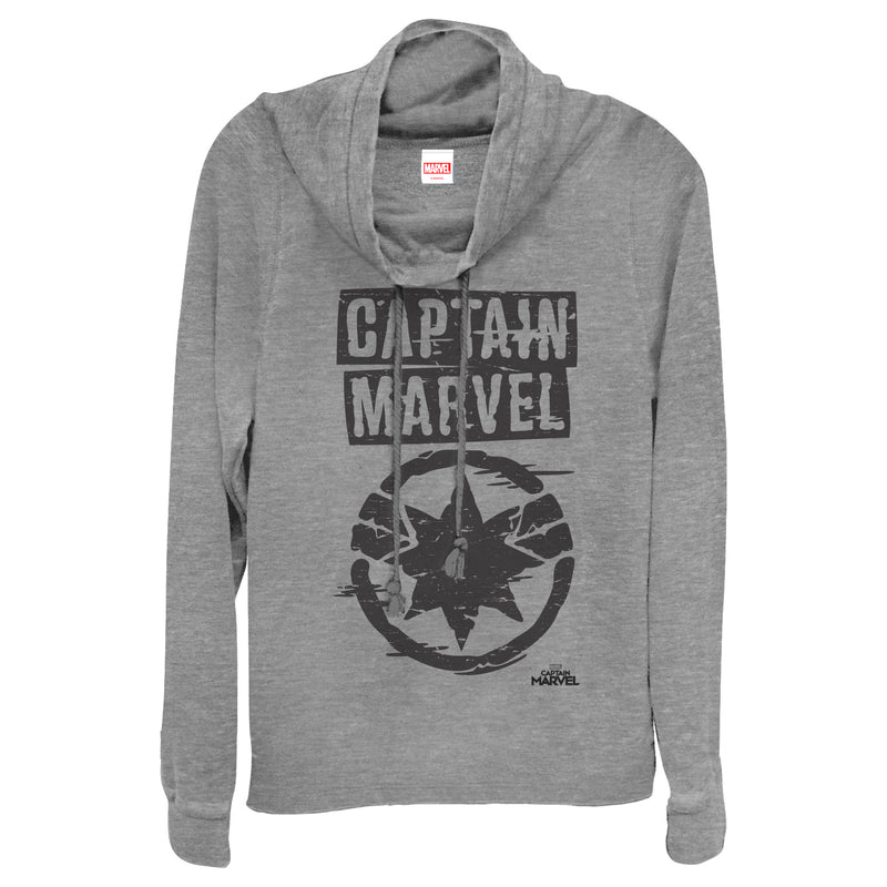 Junior's Marvel Captain Marvel Grayscale Star Symbol Cowl Neck Sweatshirt