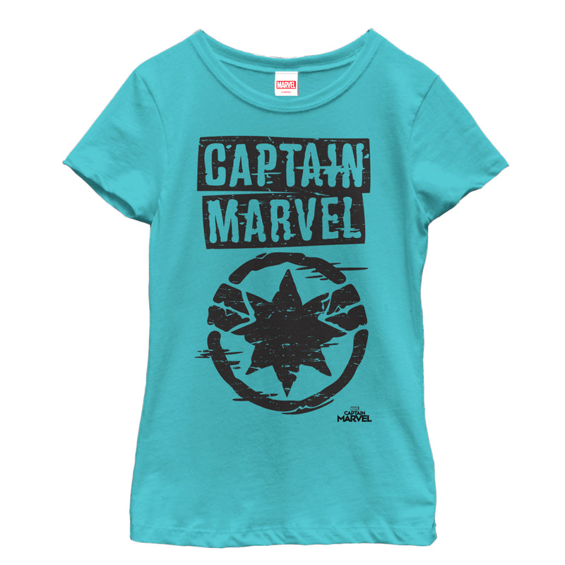 Girl's Marvel Captain Marvel Grayscale Star Symbol T-Shirt
