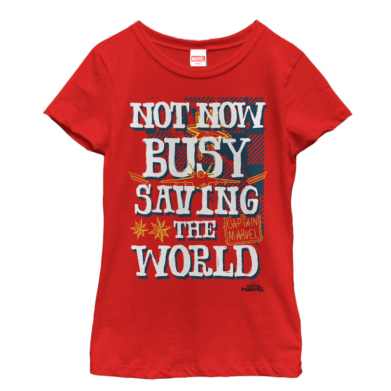 Girl's Marvel Captain Marvel Busy Saving World T-Shirt