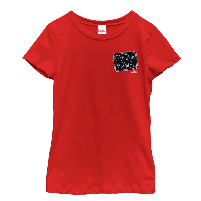 Girl's Marvel Captain Marvel Crayon Patch Logo T-Shirt