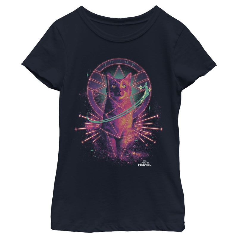 Girl's Marvel Captain Marvel Galactic Goose Cat T-Shirt