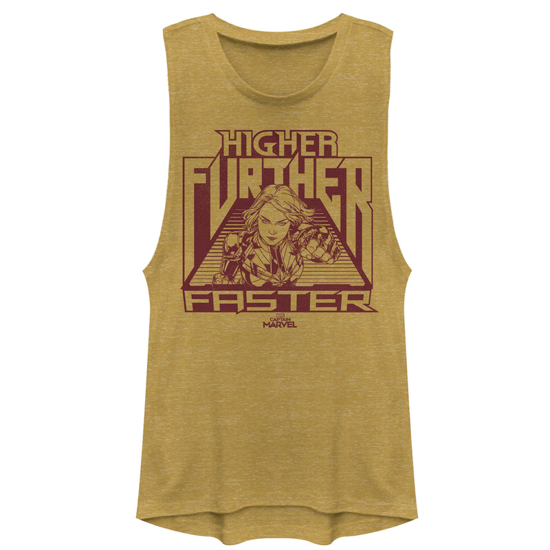 Junior's Marvel Captain Marvel Marvel Grayscale Higher Quote Festival Muscle Tee