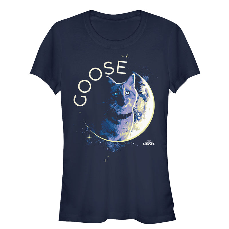 Junior's Marvel Captain Marvel Moon Goose Cat T-Shirt