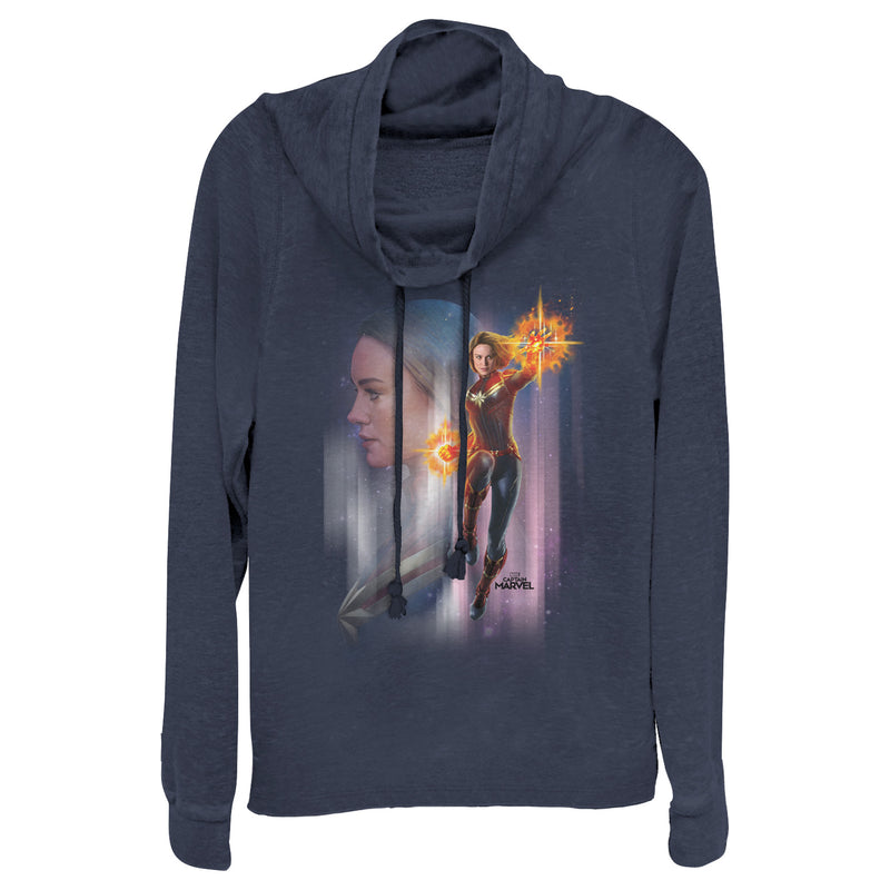 Junior's Marvel Captain Marvel Galactic Profile Cowl Neck Sweatshirt