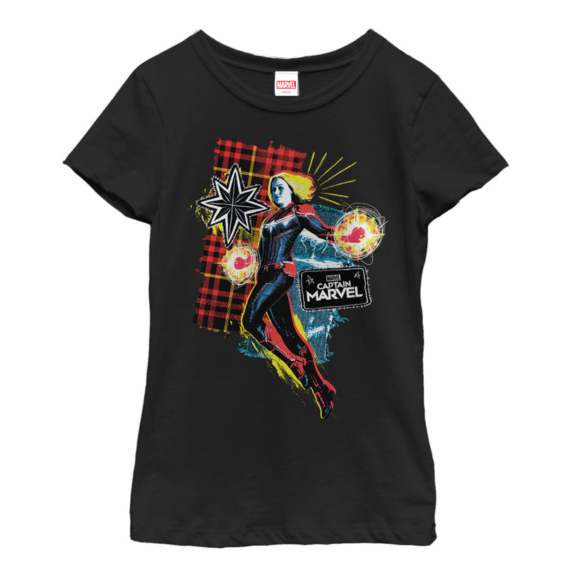 Girl's Marvel Captain Marvel Flannel Patch Print T-Shirt