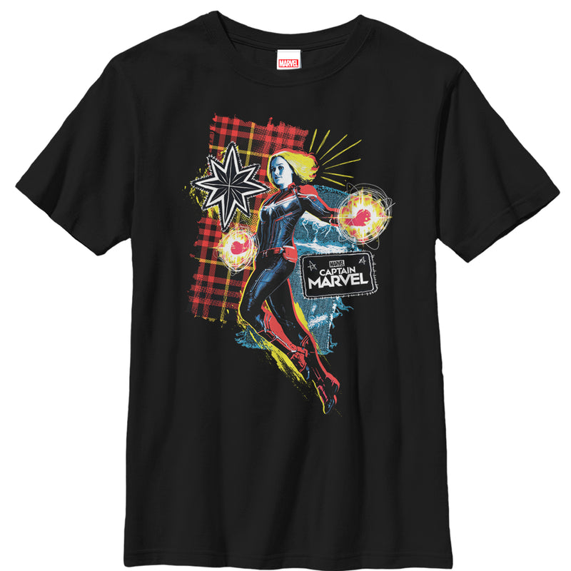 Boy's Marvel Captain Marvel Flannel Patch Print T-Shirt