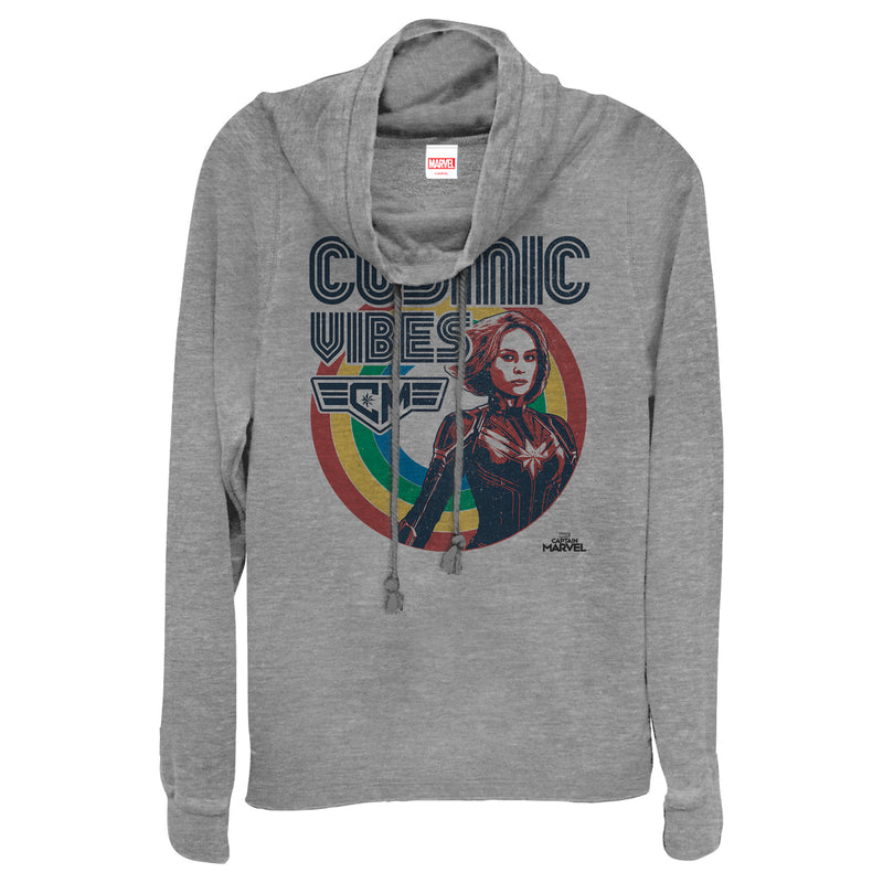 Junior's Marvel Captain Marvel Rainbow Cosmic Vibes Cowl Neck Sweatshirt