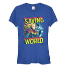 Junior's Marvel Captain Marvel Saving the World T-Shirt