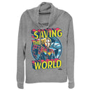 Junior's Marvel Captain Marvel Saving the World Cowl Neck Sweatshirt