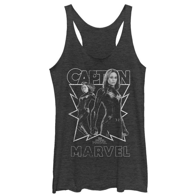 Women's Marvel Captain Marvel Gray Grayscale Portrait Racerback Tank Top