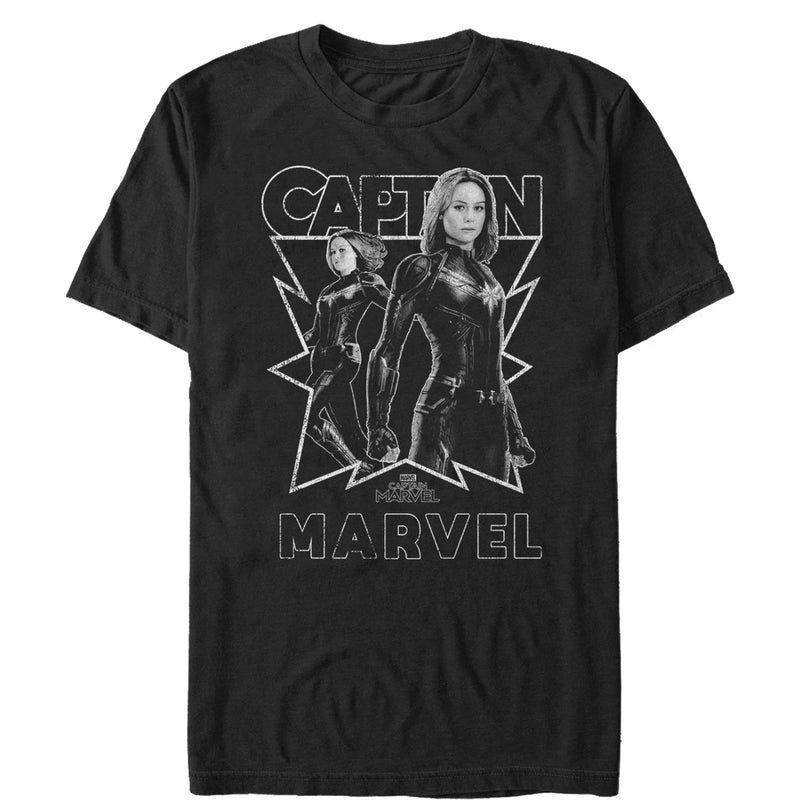 Men's Marvel Captain Marvel Gray Grayscale Portrait T-Shirt