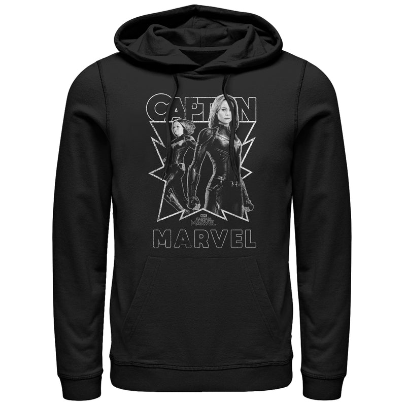 Men's Marvel Captain Marvel Gray Grayscale Portrait Pull Over Hoodie