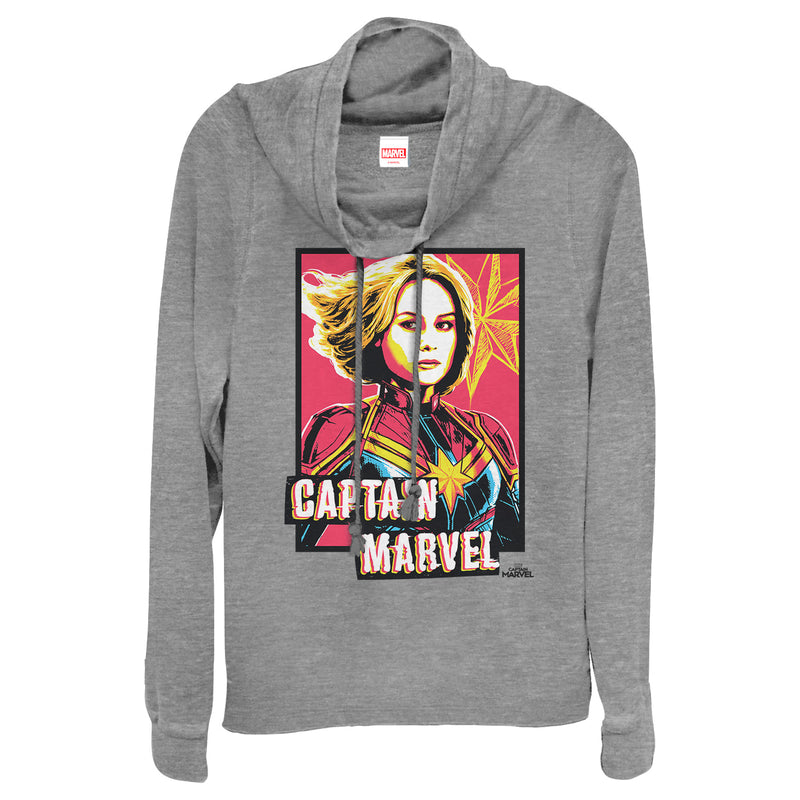 Junior's Marvel Captain Marvel Artistic Portrait Cowl Neck Sweatshirt