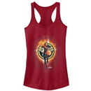 Junior's Marvel Captain Marvel Flame Star Symbol Racerback Tank Top