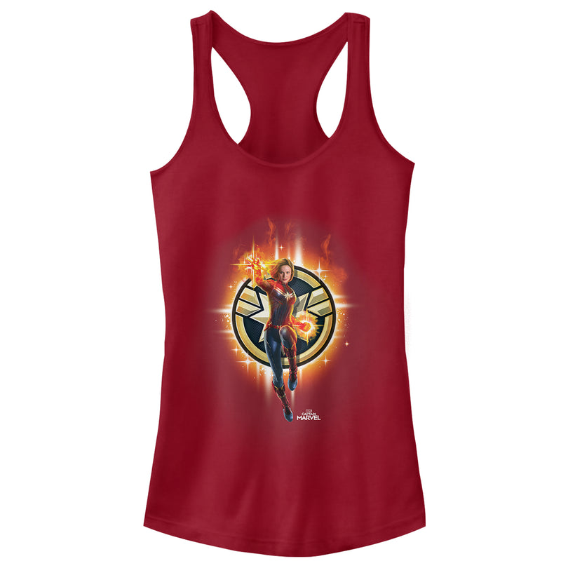 Junior's Marvel Captain Marvel Flame Star Symbol Racerback Tank Top