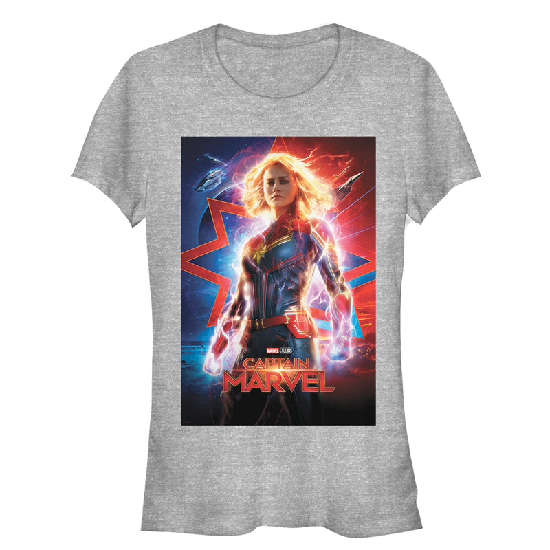 Junior's Marvel Captain Marvel Electric Poster T-Shirt