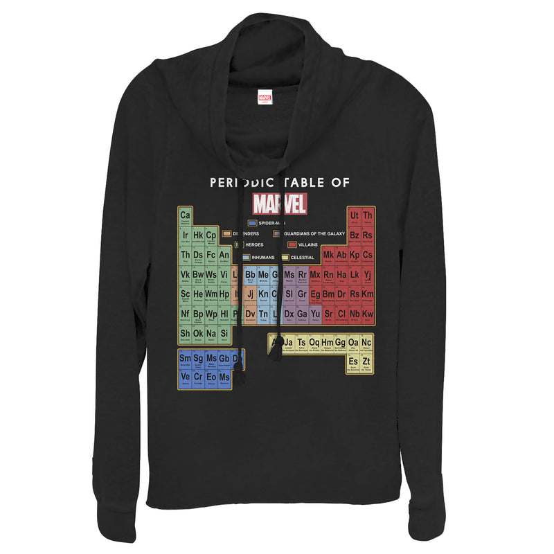 Junior's Marvel Periodic Table of Favorite Heroes Cowl Neck Sweatshirt