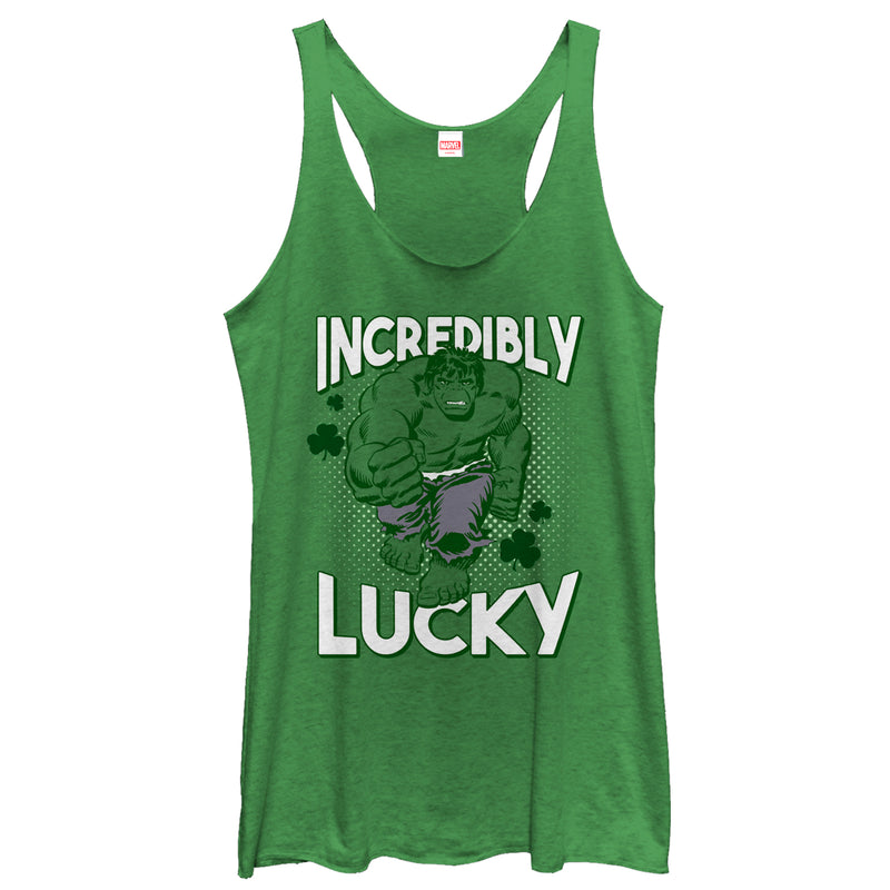 Women's Marvel St. Patrick's Day Hulk Incredibly Lucky Racerback Tank Top