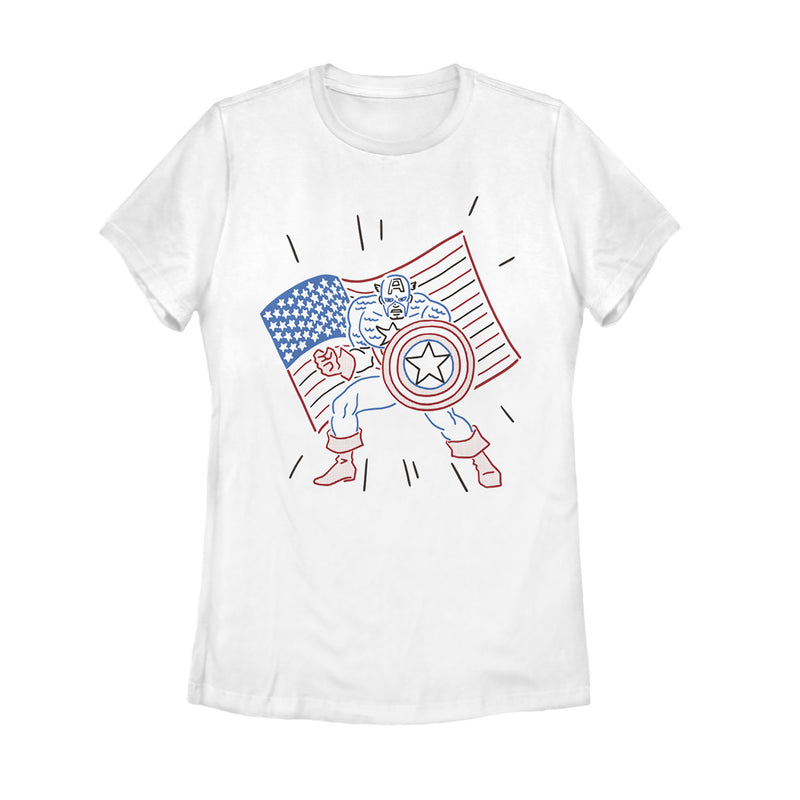 Women's Marvel Fourth of July  Cartoon Captain America T-Shirt