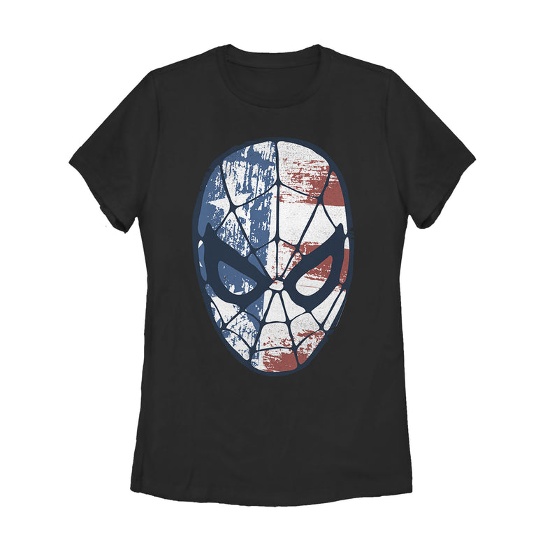 Women's Marvel Fourth of July  Spider-Man American Flag Mask T-Shirt