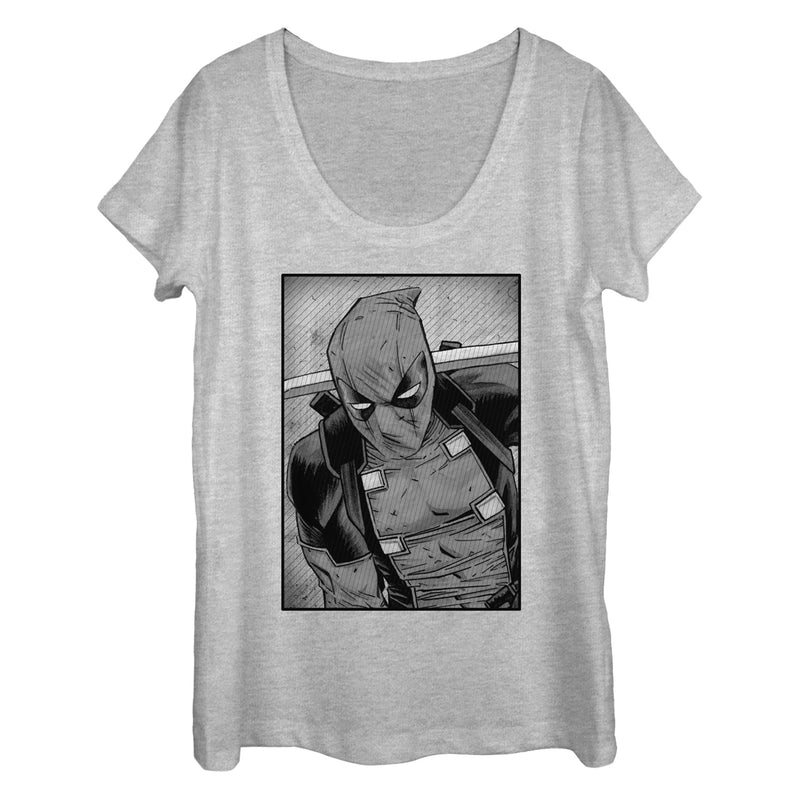 Women's Marvel Deadpool Classic Grey GrayscalePose Scoop Neck