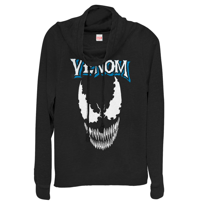 Junior's Marvel Venom Face Logo Cowl Neck Sweatshirt
