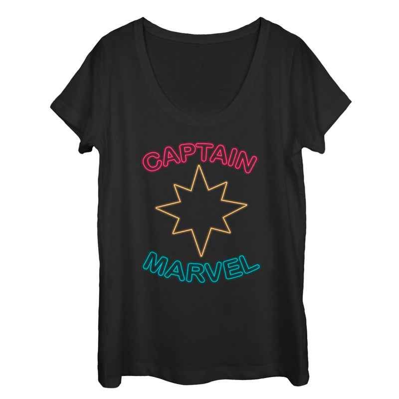 Women's Marvel Captain Marvel Neon Print Star Scoop Neck