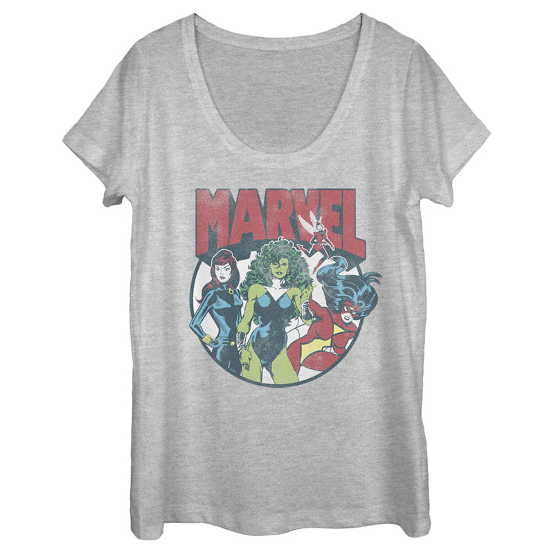 Women's Marvel Women Group Circle Shot Scoop Neck