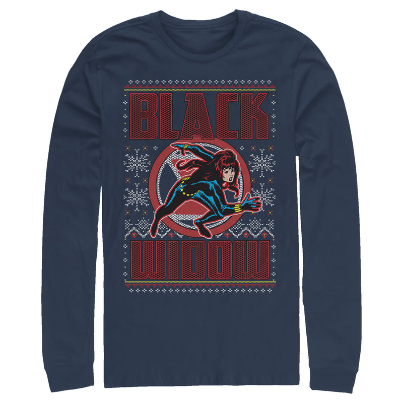 Men's Marvel Ugly Christmas Black Widow Snow Long Sleeve Shirt