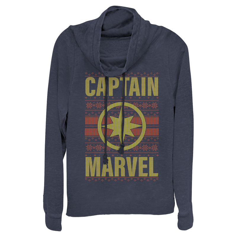 Junior's Marvel Ugly Christmas Captain Marvel Cowl Neck Sweatshirt